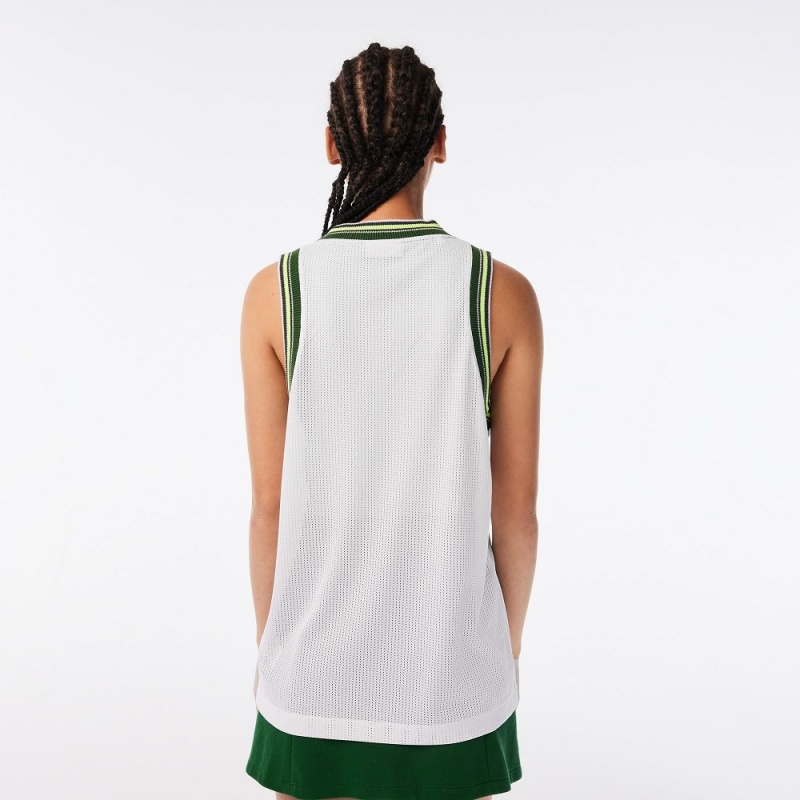 Women's Lacoste Contrast V Neck Tank Top White | VOB102653