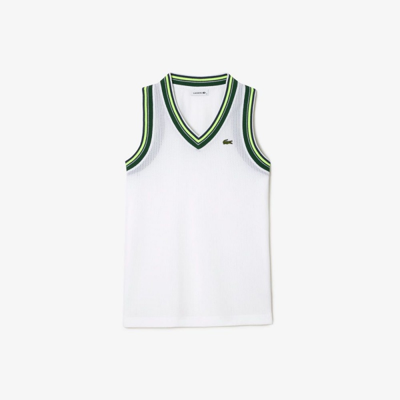 Women's Lacoste Contrast V Neck Tank Top White | VOB102653