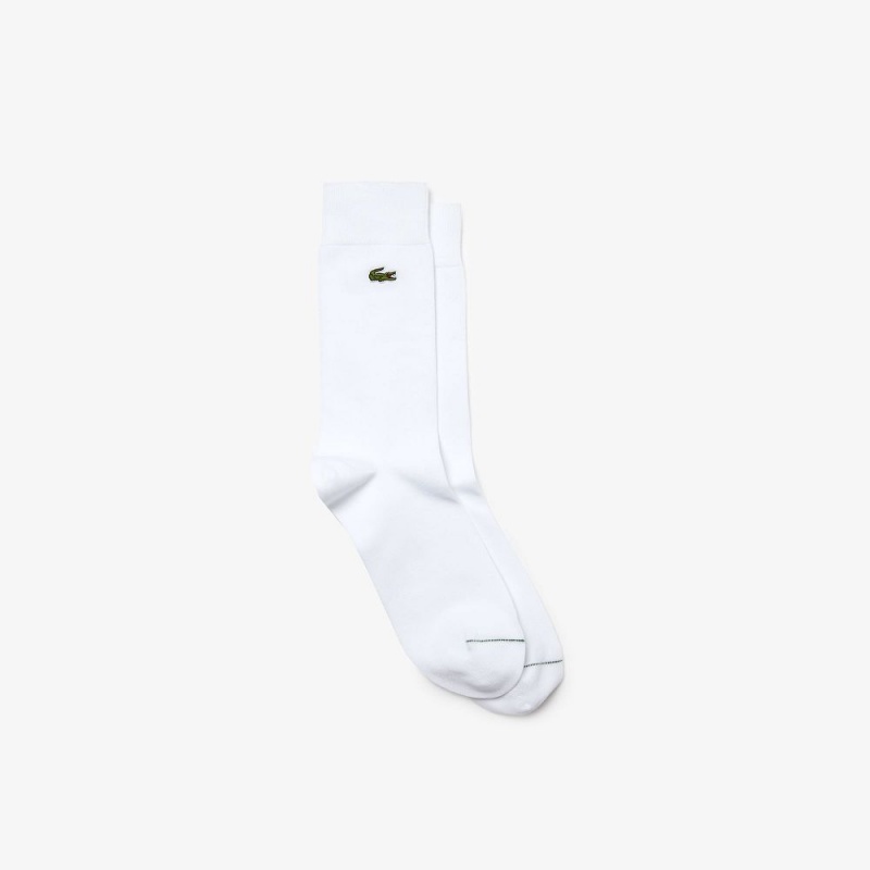 Women\'s Lacoste Cotton Blend High-Cut Socks White | OIY187049