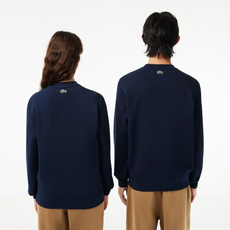 Women's Lacoste Cotton Fleece Branded Sweatshirt Navy Blue | XJV563827