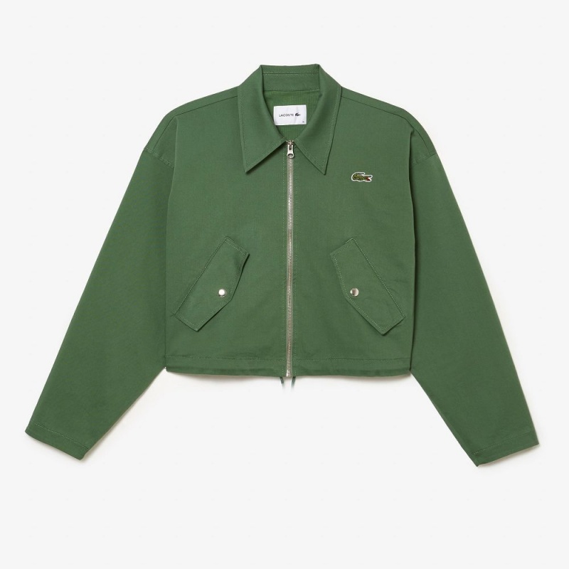 Women's Lacoste Cotton Harrington Zip-Up Jackets Khaki Green | WKU208641