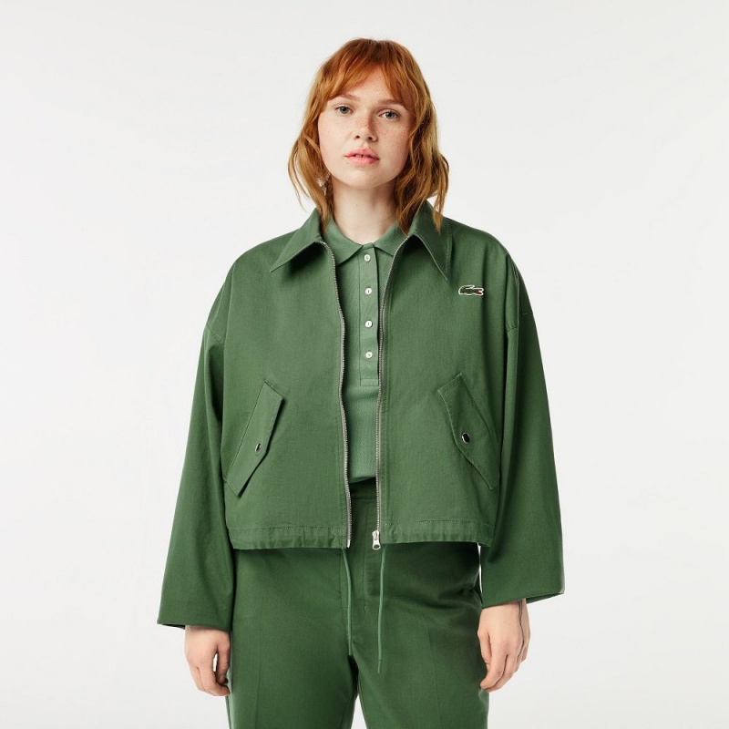 Women's Lacoste Cotton Harrington Zip-Up Jackets Khaki Green | WKU208641