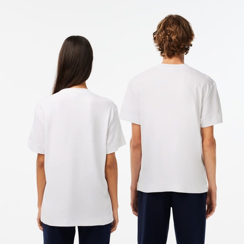 Women's Lacoste Crew Neck Organic Cotton T-Shirt White | HVM308524