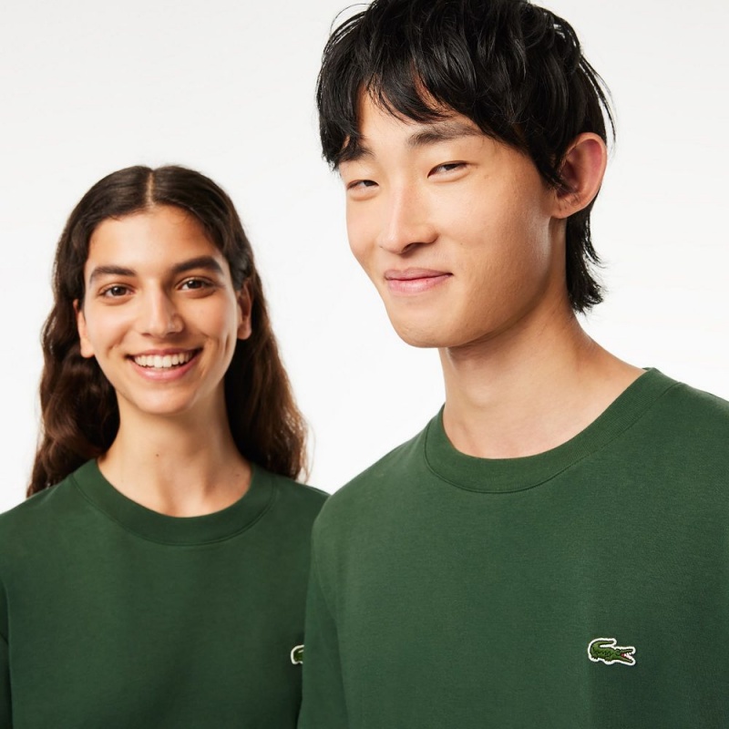 Women's Lacoste Crew Neck Organic Cotton T-Shirt Dark Green | IRF386294