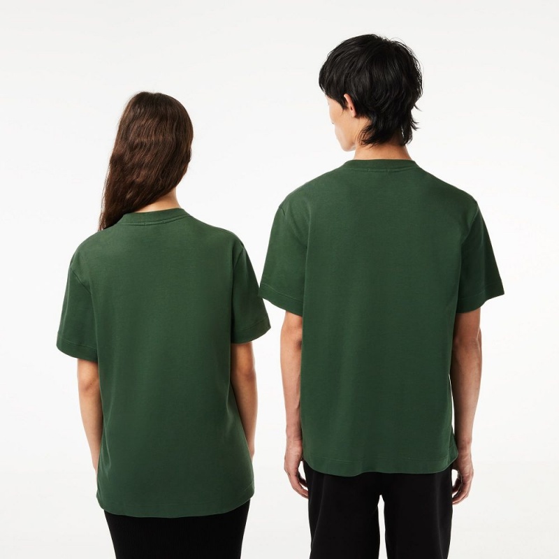 Women's Lacoste Crew Neck Organic Cotton T-Shirt Dark Green | IRF386294