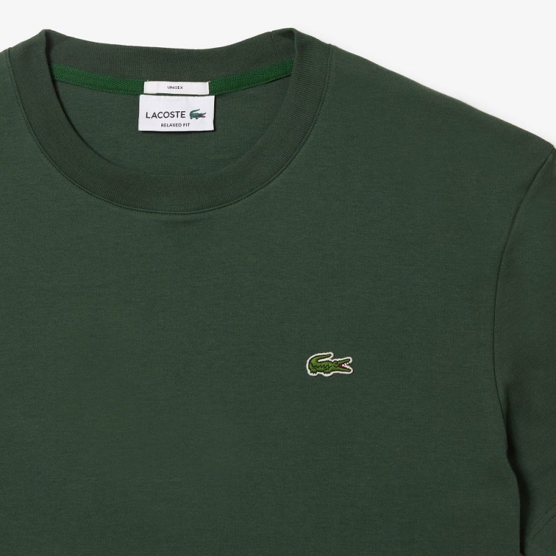 Women's Lacoste Crew Neck Organic Cotton T-Shirt Dark Green | IRF386294