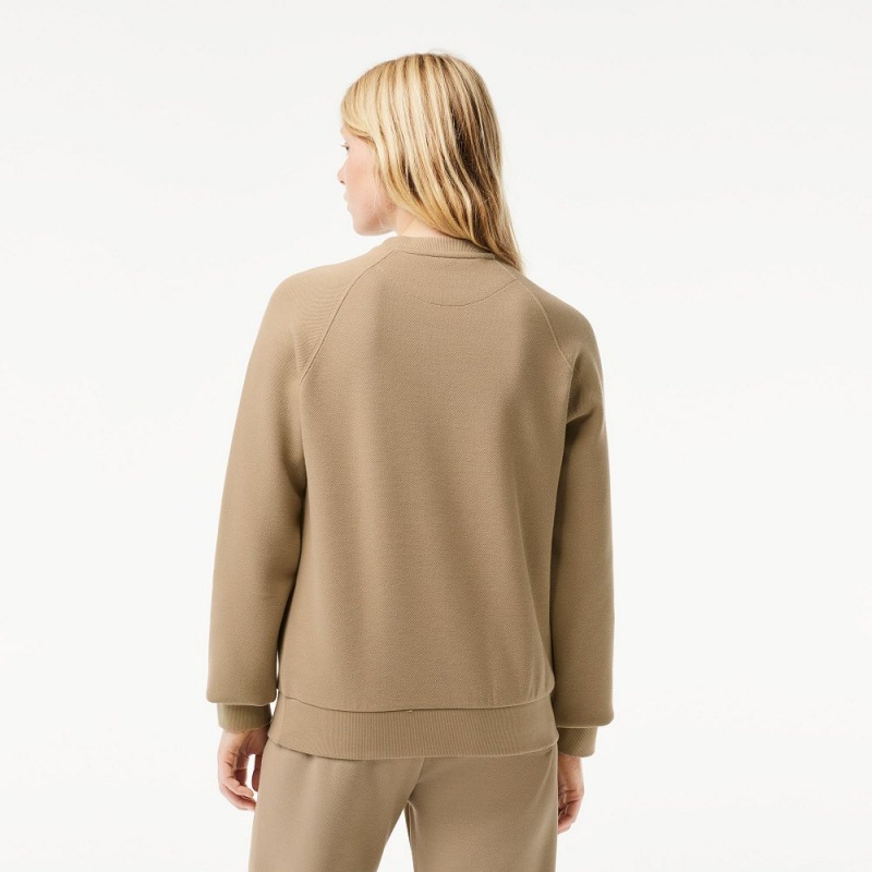 Women's Lacoste Crew Neck Piqué Sweatshirt Beige | JQA867259