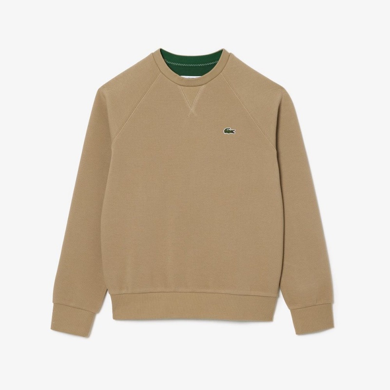 Women's Lacoste Crew Neck Piqué Sweatshirt Beige | JQA867259