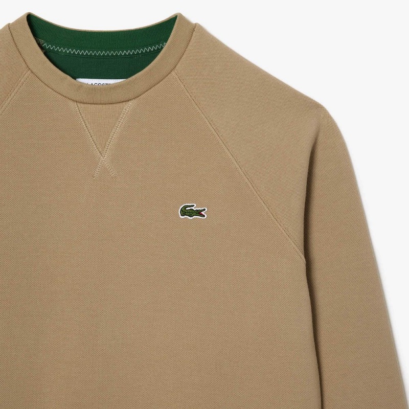 Women's Lacoste Crew Neck Piqué Sweatshirt Beige | JQA867259