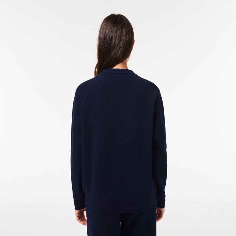 Women's Lacoste Crew Neck Piqué Sweatshirt Navy Blue | KQY980365