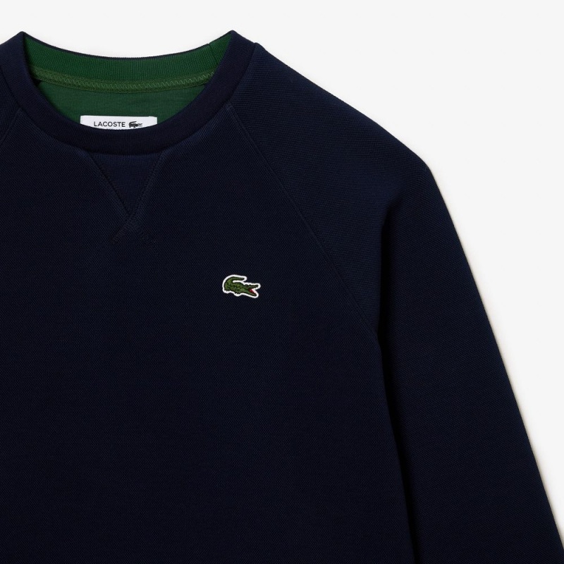 Women's Lacoste Crew Neck Piqué Sweatshirt Navy Blue | KQY980365