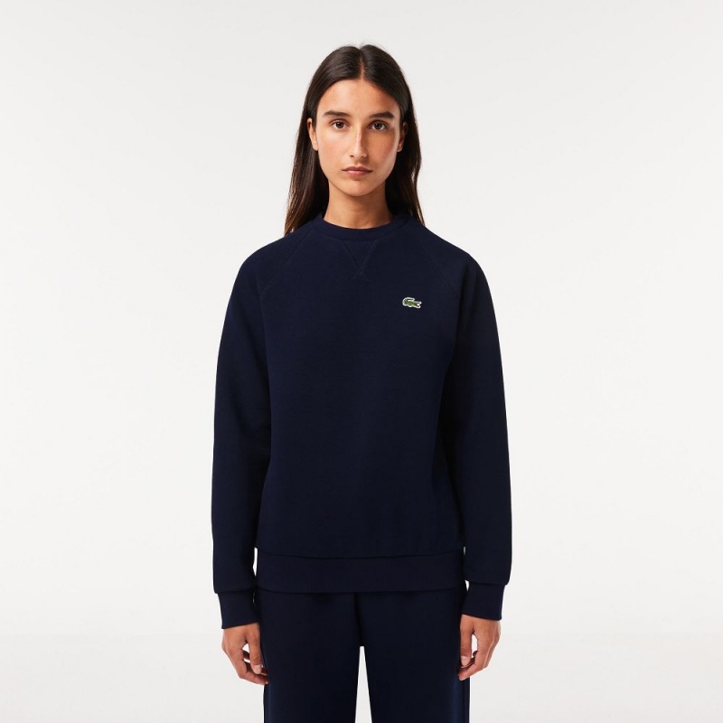 Women\'s Lacoste Crew Neck Piqué Sweatshirt Navy Blue | KQY980365