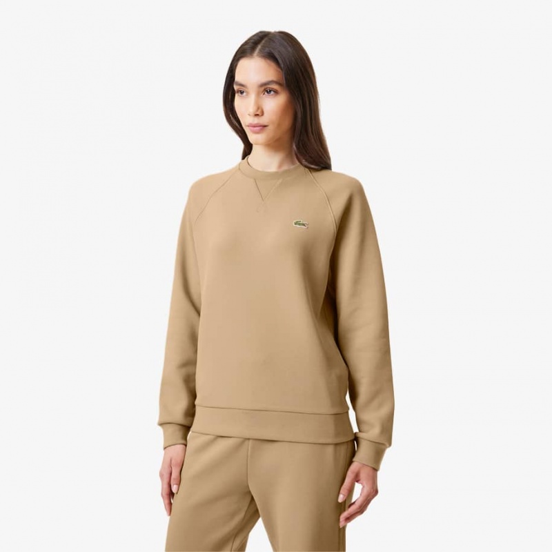 Women's Lacoste Crew Neck Piqué Sweatshirt Beige | JAV462105