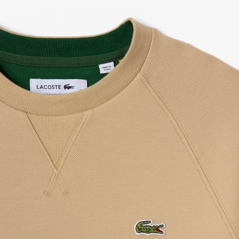 Women's Lacoste Crew Neck Piqué Sweatshirt Beige | JAV462105