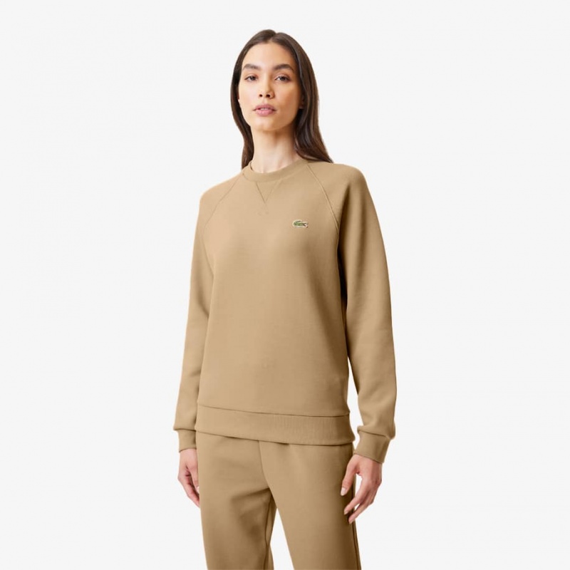 Women\'s Lacoste Crew Neck Piqué Sweatshirt Beige | JAV462105