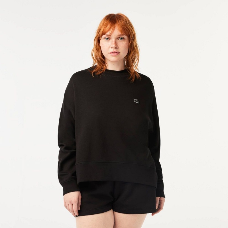 Women's Lacoste Crew Neck Sweatshirt Black | LJA724359