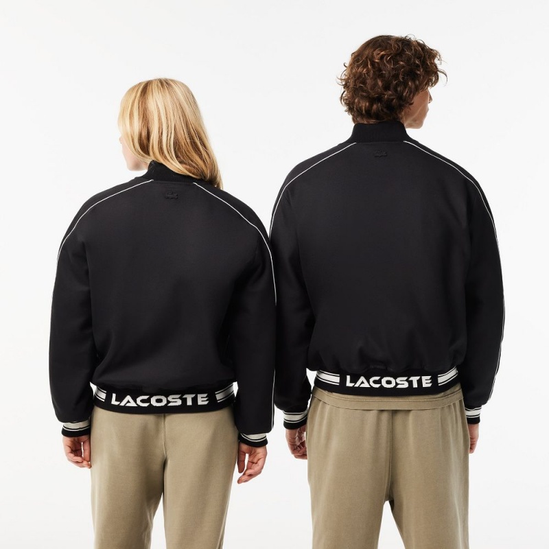 Women's Lacoste Embroidered Cotton Twill Bomber Jackets Black | WSH613820