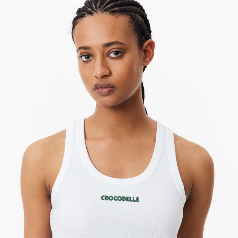 Women's Lacoste Embroidered Piqué Tank Top White | ACW803241