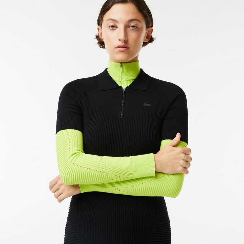 Women's Lacoste Front Zip Knit Dress Black | KRE201394