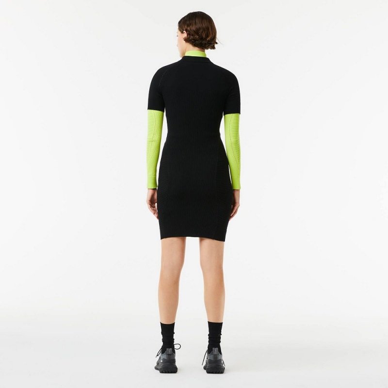 Women's Lacoste Front Zip Knit Dress Black | KRE201394