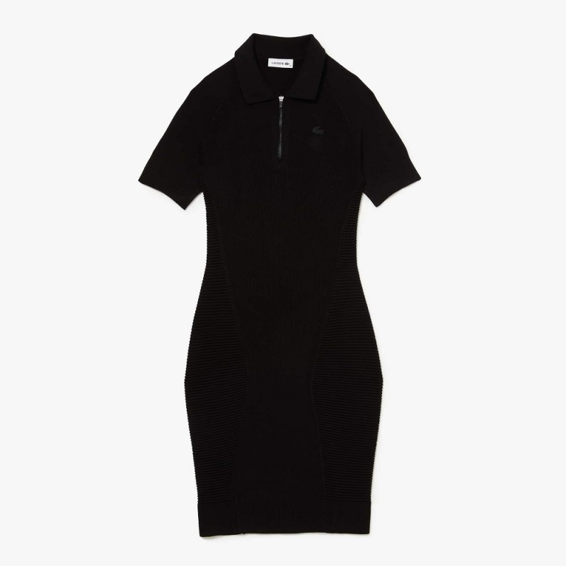 Women's Lacoste Front Zip Knit Dress Black | KRE201394