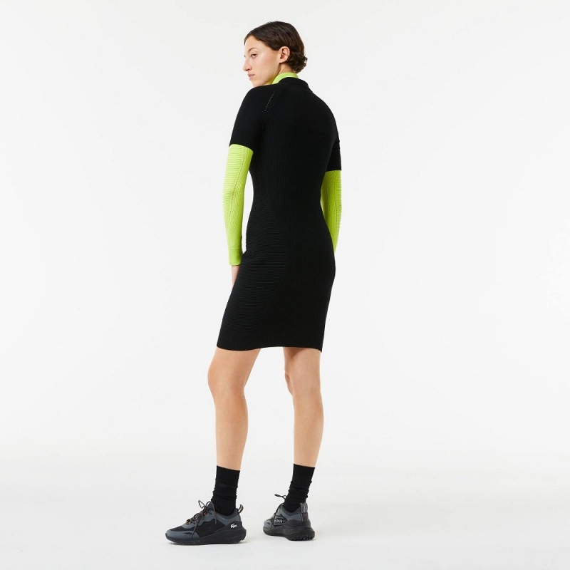 Women's Lacoste Front Zip Knit Dress Black | KRE201394