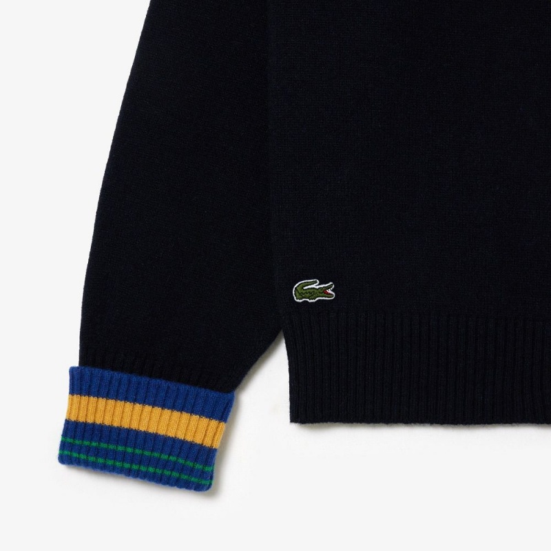 Women's Lacoste Golf Inspired Wool Sweater Navy Blue White | JVW265304