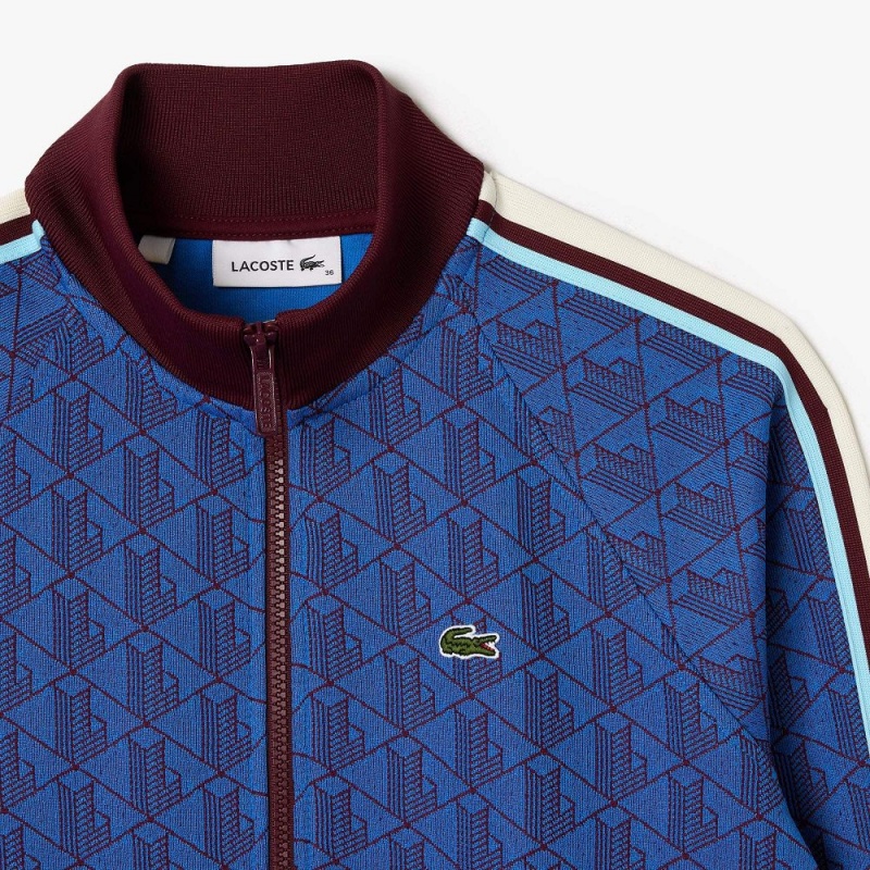 Women's Lacoste High-Neck Zip-Up Jacquard Monogram Sweatshirt Blue Bordeaux | GSC047628