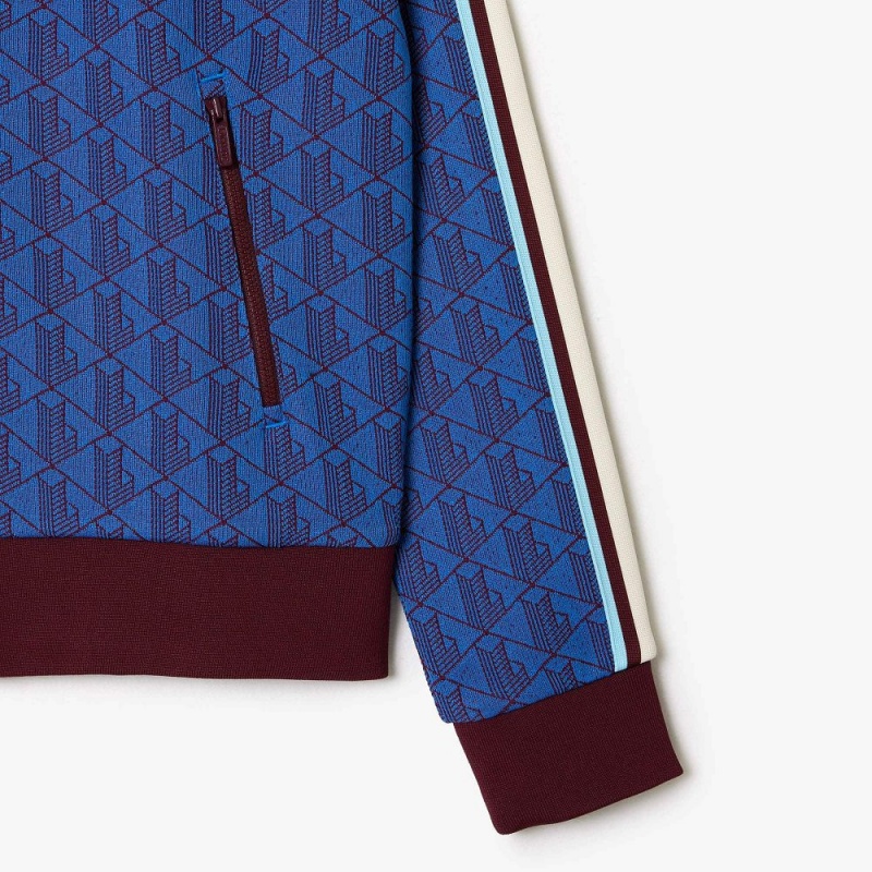 Women's Lacoste High-Neck Zip-Up Jacquard Monogram Sweatshirt Blue Bordeaux | GSC047628