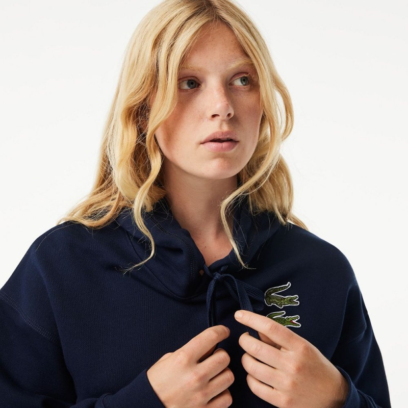 Women's Lacoste Iconic Croc Hoodie Navy Blue | ENW593728