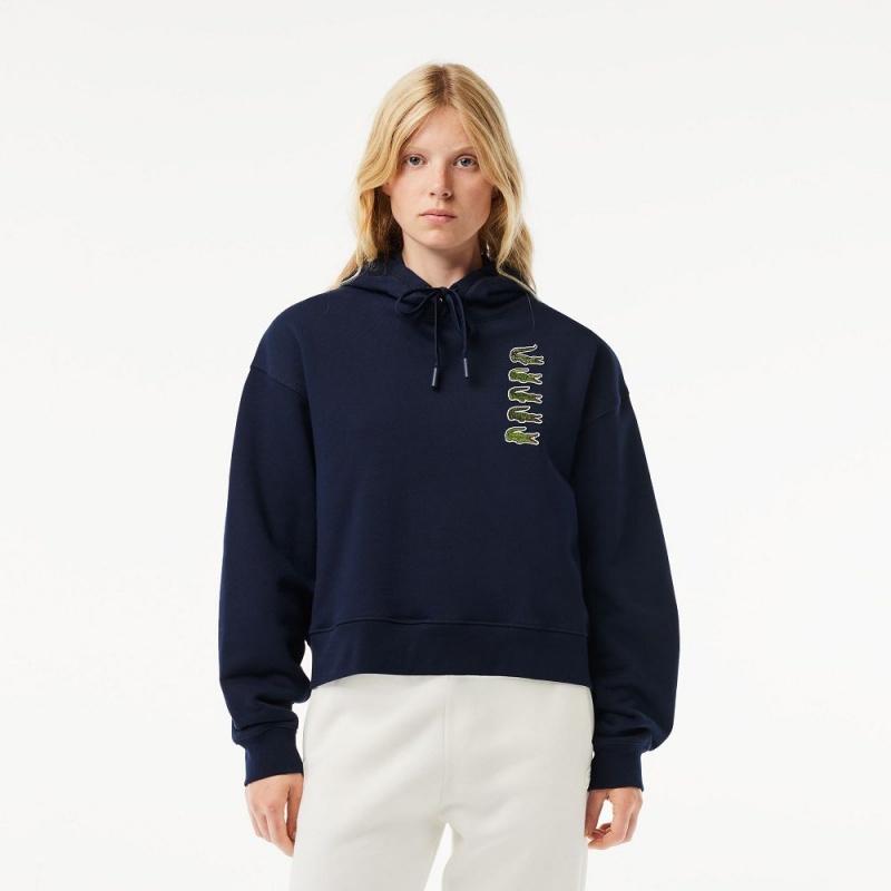 Women\'s Lacoste Iconic Croc Hoodie Navy Blue | ENW593728