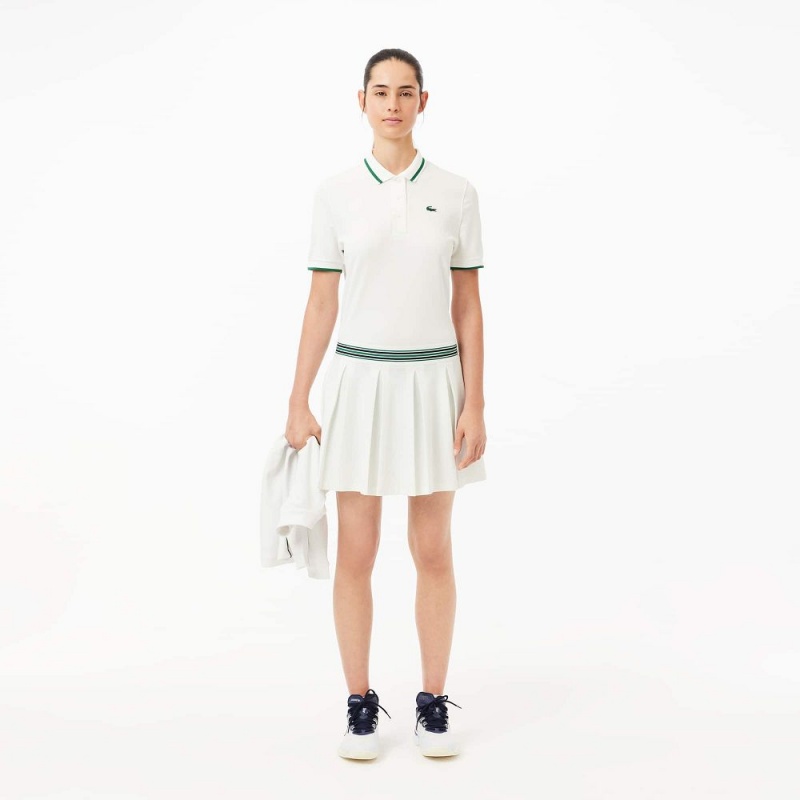 Women's Lacoste Integrated Piqué Shorts with Skirt White Green | CFD129586