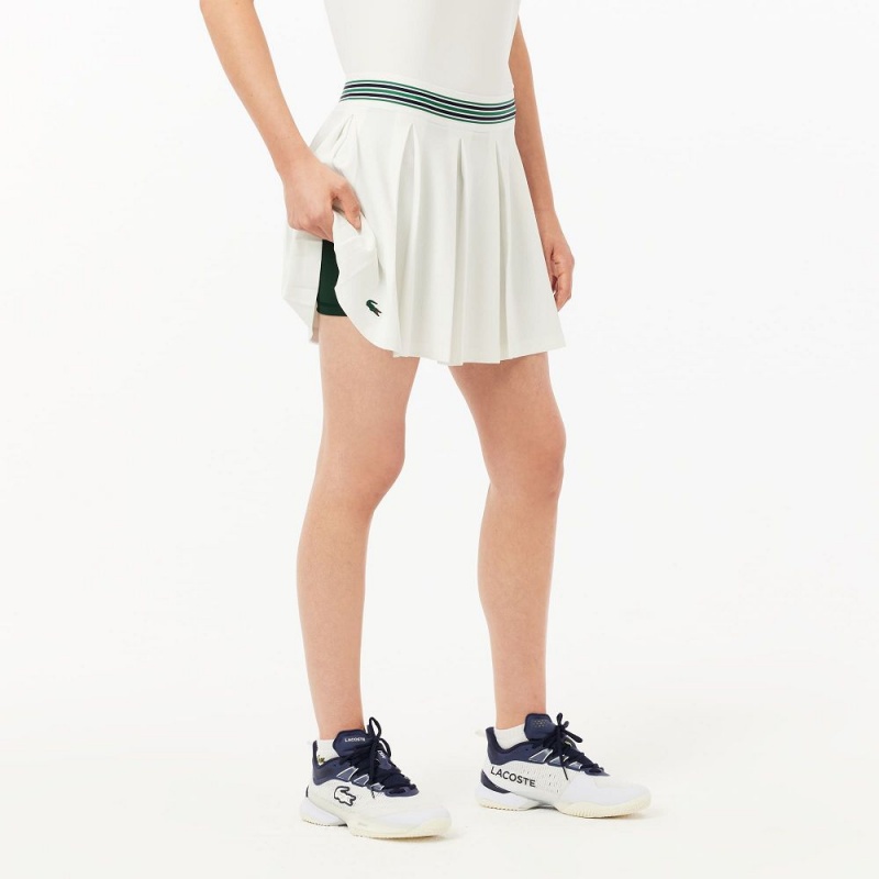 Women's Lacoste Integrated Piqué Shorts with Skirt White Green | CFD129586