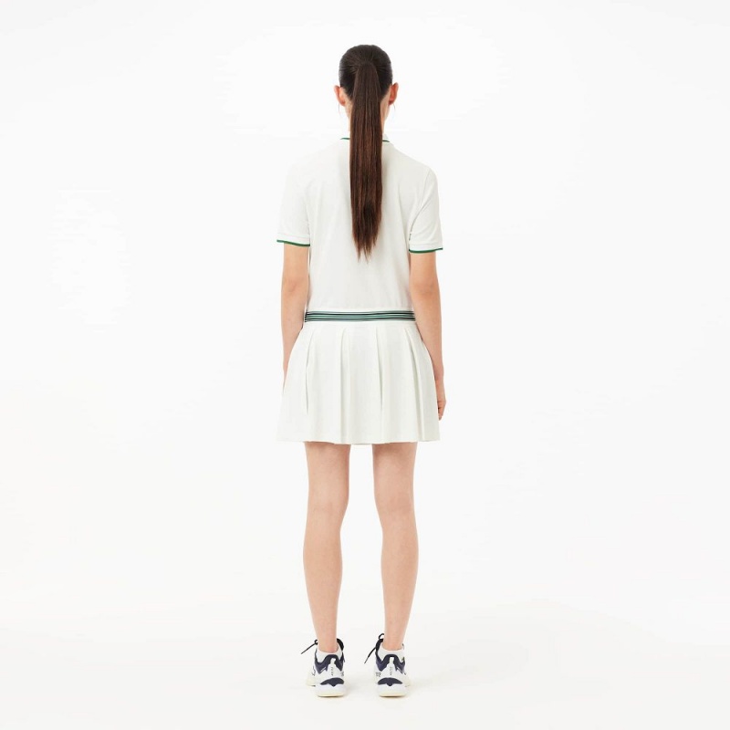 Women's Lacoste Integrated Piqué Shorts with Skirt White Green | CFD129586