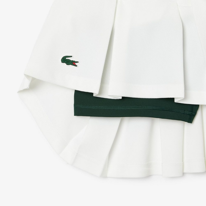 Women's Lacoste Integrated Piqué Shorts with Skirt White Green | CFD129586