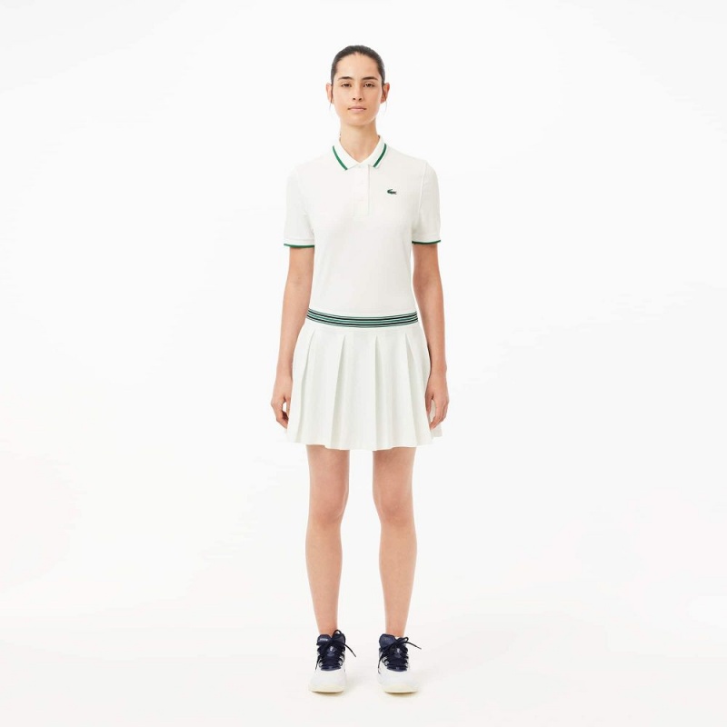 Women\'s Lacoste Integrated Piqué Shorts with Skirt White Green | CFD129586