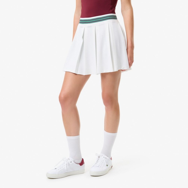 Women's Lacoste Integrated Piqué Shorts with Skirt White Green | VKQ754018