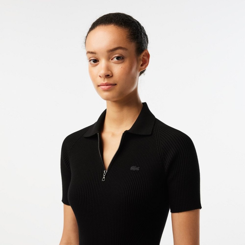 Women's Lacoste Knit Polo Dress Black | LXY074592