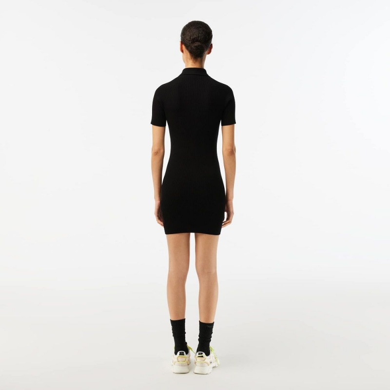 Women's Lacoste Knit Polo Dress Black | LXY074592