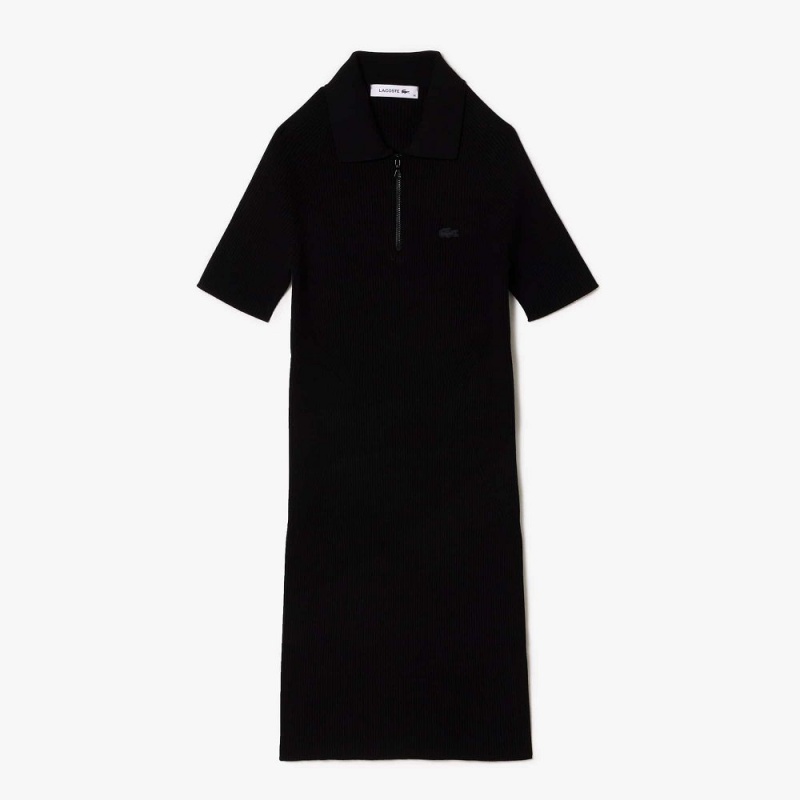 Women's Lacoste Knit Polo Dress Black | LXY074592