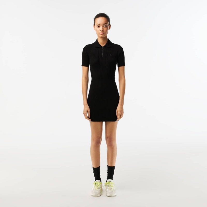 Women\'s Lacoste Knit Polo Dress Black | LXY074592