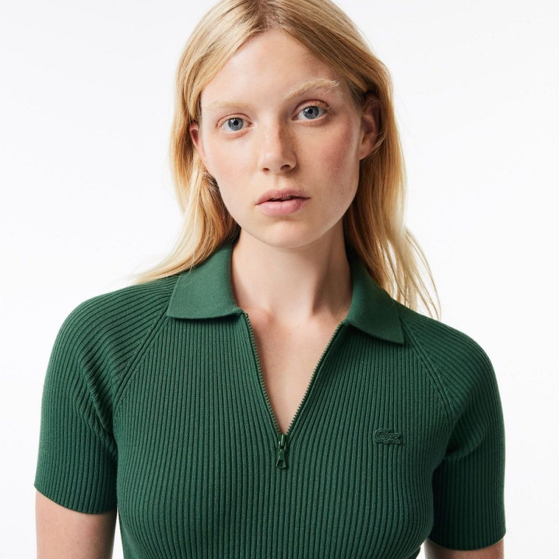 Women's Lacoste Knit Polo Dress Dark Green | RFK325804