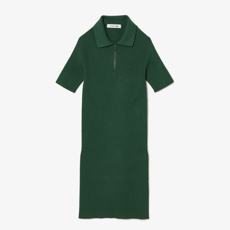 Women's Lacoste Knit Polo Dress Dark Green | RFK325804