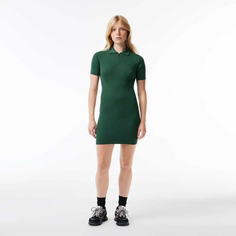 Women\'s Lacoste Knit Polo Dress Dark Green | RFK325804