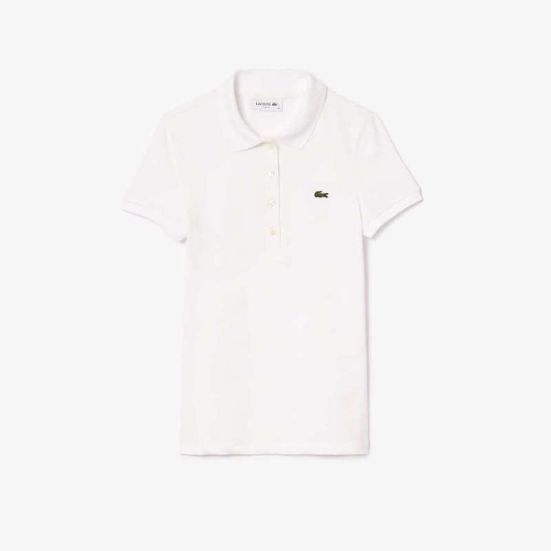 Women's Lacoste L.12.D Slim Fit Jersey Polo Shirts White | FDQ351894