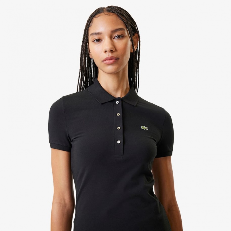 Women's Lacoste L.12.D Slim Fit Jersey Polo Shirts Black | AVX145360