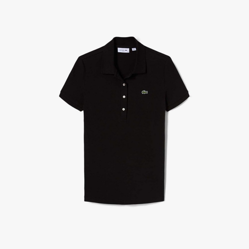 Women's Lacoste L.12.D Slim Fit Jersey Polo Shirts Black | AVX145360