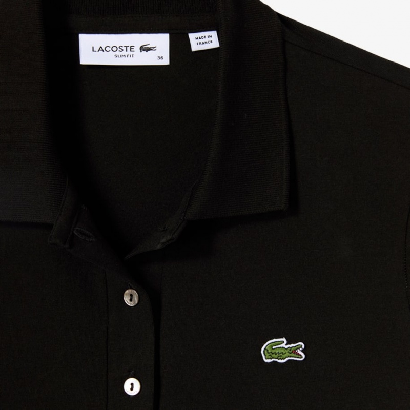 Women's Lacoste L.12.D Slim Fit Jersey Polo Shirts Black | AVX145360