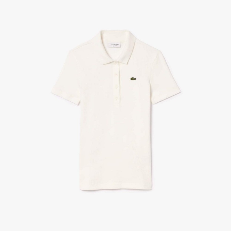 Women's Lacoste L.12.D Slim Fit Ribbed Cotton Polo Shirts White | YQI250376