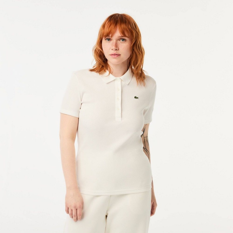 Women's Lacoste L.12.D Slim Fit Ribbed Cotton Polo Shirts White | YQI250376